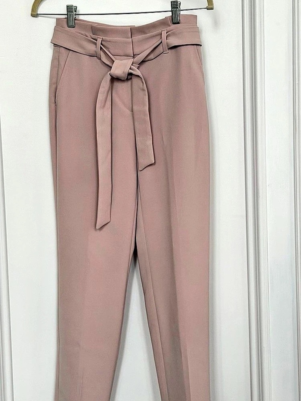 White House Black Market Tie Front Tapered Ankle Pants Subtle Blush Pink Size 00